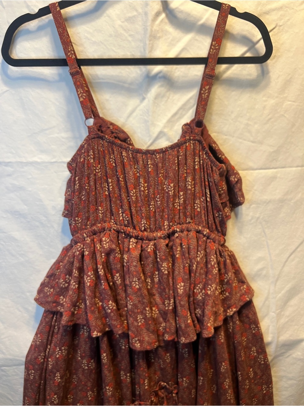 Ruffled Floral Maxi Dress - Burgundy - Picture 4 of 8